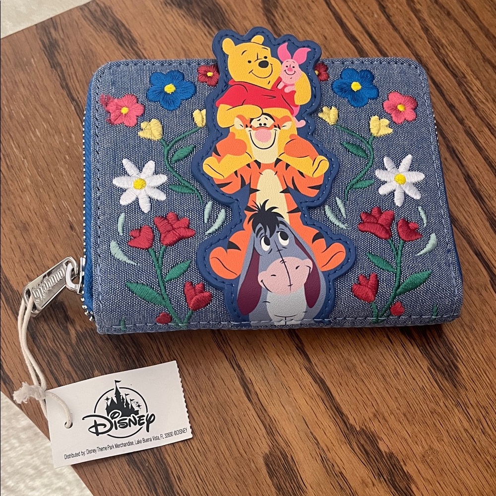 Disney Parks Loungefly Denim Wallet with Winnie the Pooh and Friends